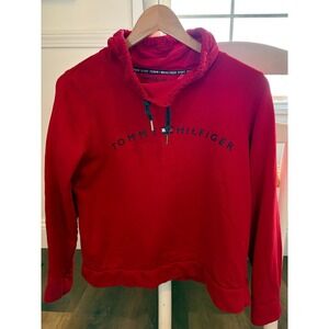 TOMMY HILFIGER Sport Cowl Funnel Neck Sweatshirt Red Size M Medium